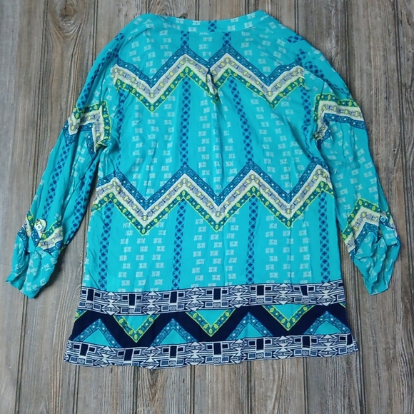 Tribal Boho Aztec Bohemian Print Pattern Flowy V Neck Blouse Top - Picture 8 of 13